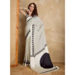 Women's Satin Crepe Printed Saree With Unstitched Blouse 5.5Mtr (White) - Image 3