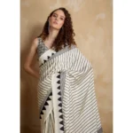 Women's Satin Crepe Printed Saree With Unstitched Blouse 5.5Mtr (White) - Image 2