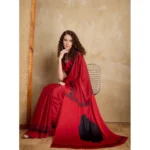 Women's Satin Crepe Printed Saree With Unstitched Blouse 5.5Mtr (Red) - Image 3