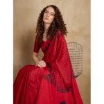 Women's Satin Crepe Printed Saree With Unstitched Blouse 5.5Mtr (Red) - Image 2