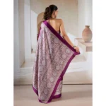 Women's Satin Crepe Printed Saree With Unstitched Blouse 5.5Mtr (Purple) - Image 4