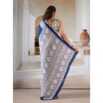 Women's Satin Crepe Printed Saree With Unstitched Blouse 5.5Mtr (Blue) - Image 4