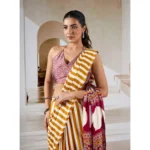 Women's Satin Crepe Printed Saree With Unstitched Blouse 5.5Mtr (Mustard) - Image 3