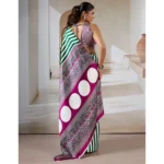 Women's Satin Crepe Printed Saree With Unstitched Blouse 5.5Mtr (Green) - Image 4