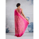 Women's Satin Crepe Printed Saree With Unstitched Blouse 5.5Mtr (Pink) - Image 4