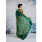 Women's Satin Crepe Printed Saree With Unstitched Blouse 5.5Mtr (Green) - Image 4