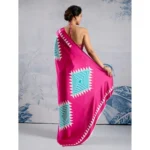 Women's Satin Crepe Printed Saree With Unstitched Blouse 5.5Mtr (Pink) - Image 4