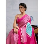 Women's Satin Crepe Printed Saree With Unstitched Blouse 5.5Mtr (Pink) - Image 3
