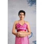 Women's Satin Crepe Printed Saree With Unstitched Blouse 5.5Mtr (Pink) - Image 2