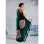 Women's Satin Crepe Printed Saree With Unstitched Blouse 5.5Mtr (Green) - Image 4