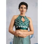 Women's Satin Crepe Printed Saree With Unstitched Blouse 5.5Mtr (Green) - Image 2