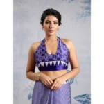 Women's Satin Crepe Printed Saree With Unstitched Blouse 5.5Mtr (Purple) - Image 2