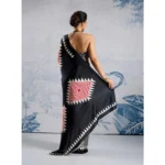 Women's Satin Crepe Printed Saree With Unstitched Blouse 5.5Mtr (Black) - Image 4