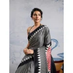 Women's Satin Crepe Printed Saree With Unstitched Blouse 5.5Mtr (Black) - Image 3