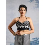 Women's Satin Crepe Printed Saree With Unstitched Blouse 5.5Mtr (Black) - Image 2