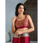 Women's Satin Crepe Printed Saree With Unstitched Blouse 5.5Mtr (Maroon) - Image 2