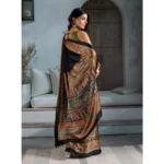 Women's Satin Crepe Printed Saree With Unstitched Blouse 5.5Mtr (Blue) - Image 4