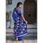 Women's Satin Crepe Printed Saree With Unstitched Blouse 5.5Mtr (Blue) - Image 4