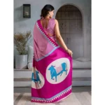 Women's Satin Crepe Printed Saree With Unstitched Blouse 5.5Mtr (Pink) - Image 4