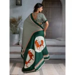 Women's Satin Crepe Printed Saree With Unstitched Blouse 5.5Mtr (Green) - Image 4