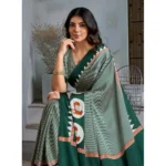 Women's Satin Crepe Printed Saree With Unstitched Blouse 5.5Mtr (Green) - Image 3