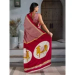 Women's Satin Crepe Printed Saree With Unstitched Blouse 5.5Mtr (Red) - Image 4