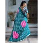 Women's Satin Crepe Printed Saree With Unstitched Blouse 5.5Mtr (Sky Blue) - Image 4