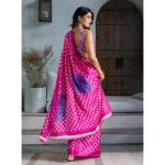 Women's Satin Crepe Printed Saree With Unstitched Blouse 5.5Mtr (Pink) - Image 4