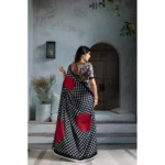 Women's Satin Crepe Printed Saree With Unstitched Blouse 5.5Mtr (Black) - Image 4