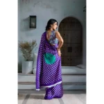 Women's Satin Crepe Printed Saree With Unstitched Blouse 5.5Mtr (Purple) - Image 4