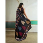 Women's Satin Crepe Printed Saree With Unstitched Blouse 5.5Mtr (Black) - Image 4