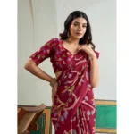 Women's Satin Crepe Printed Saree With Unstitched Blouse 5.5Mtr (Maroon) - Image 3