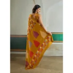 Women's Satin Crepe Printed Saree With Unstitched Blouse 5.5Mtr (Mustard) - Image 4