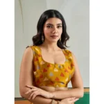 Women's Satin Crepe Printed Saree With Unstitched Blouse 5.5Mtr (Mustard) - Image 2