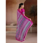 Women's Satin Crepe Printed Saree With Unstitched Blouse 5.5Mtr (Pink) - Image 4