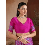 Women's Satin Crepe Printed Saree With Unstitched Blouse 5.5Mtr (Pink) - Image 2