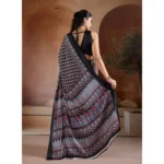 Women's Satin Crepe Printed Saree With Unstitched Blouse 5.5Mtr (Black) - Image 4