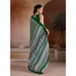 Women's Satin Crepe Printed Saree With Unstitched Blouse 5.5Mtr (Green) - Image 4