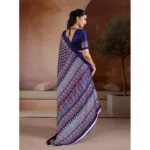 Women's Satin Crepe Printed Saree With Unstitched Blouse 5.5Mtr (Navy Blue) - Image 4