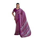 Women's Satin Crepe Printed Saree With Unstitched Blouse 5.5Mtr (Purple)