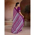 Women's Satin Crepe Printed Saree With Unstitched Blouse 5.5Mtr (Purple) - Image 4
