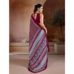Women's Satin Crepe Printed Saree With Unstitched Blouse 5.5Mtr (Maroon) - Image 4