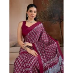 Women's Satin Crepe Printed Saree With Unstitched Blouse 5.5Mtr (Maroon) - Image 3
