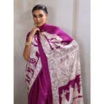 Women's Satin Crepe Printed Saree With Unstitched Blouse 5.5Mtr (Purple) - Image 3