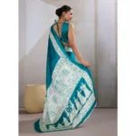 Women's Satin Crepe Printed Saree With Unstitched Blouse 5.5Mtr (Sky Blue) - Image 4