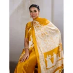 Women's Satin Crepe Printed Saree With Unstitched Blouse 5.5Mtr (Mustard) - Image 3