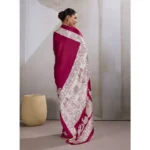 Women's Satin Crepe Printed Saree With Unstitched Blouse 5.5Mtr (Maroon) - Image 4