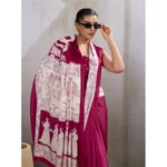 Women's Satin Crepe Printed Saree With Unstitched Blouse 5.5Mtr (Maroon) - Image 3