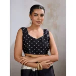 Women's Satin Crepe Printed Saree With Unstitched Blouse 5.5Mtr (Black) - Image 2