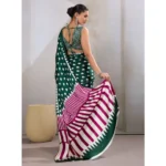 Women's Satin Crepe Printed Saree With Unstitched Blouse 5.5Mtr (Bottle Green) - Image 4